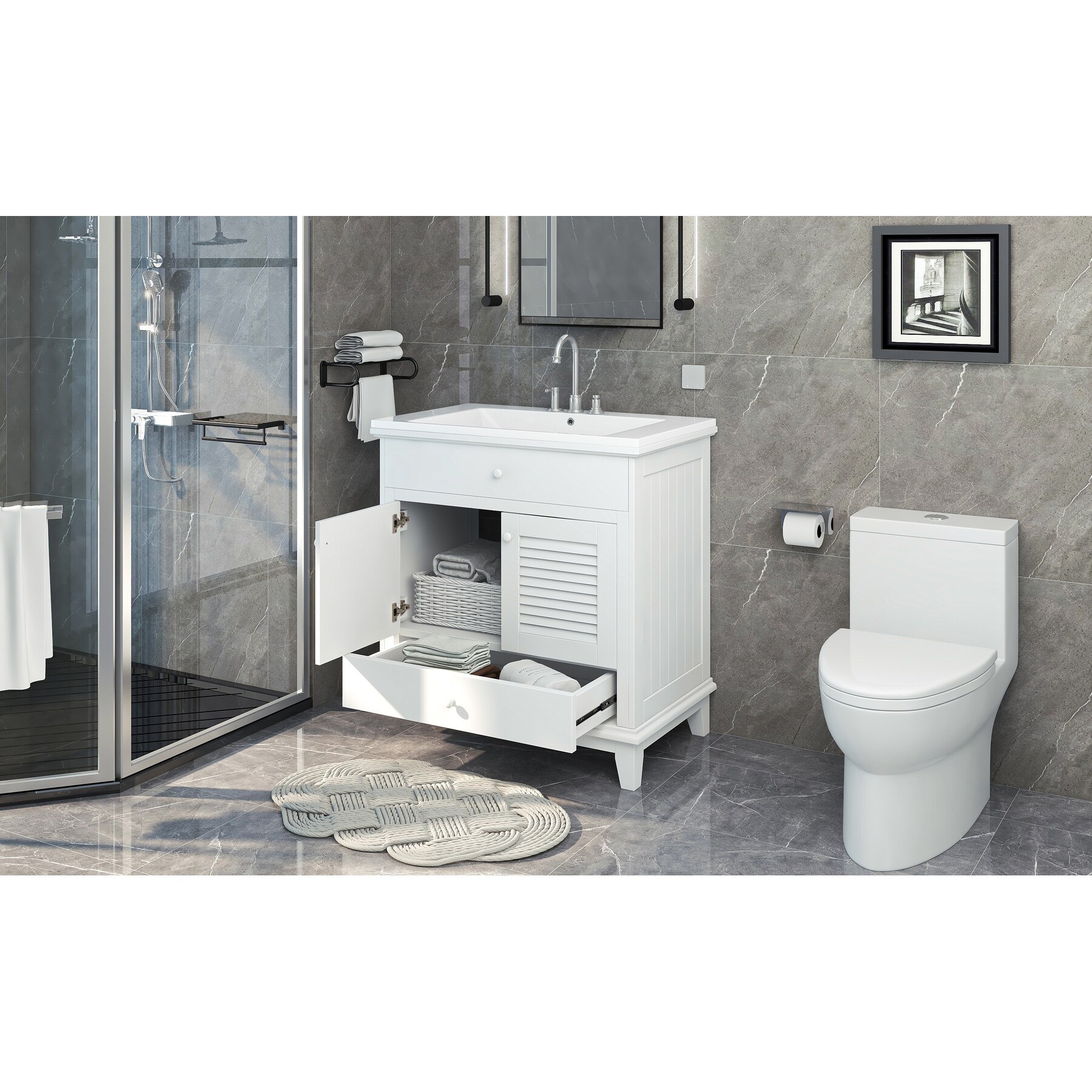 Modern 24-Inch Wall-Mounted Bathroom Cabinet with 2 Drawers, Unique ...